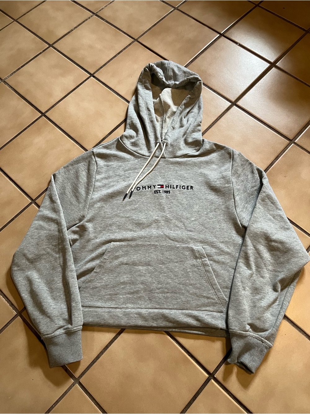Tommy Hilfiger cropped Light Gray Crewneck Hoodie with Logo